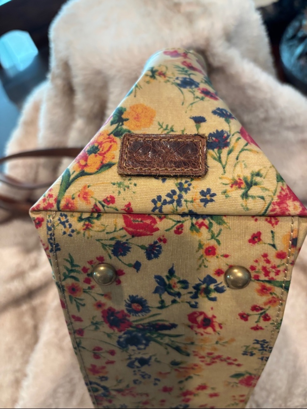 Patricia Nash Yellow Floral Coated Canvas Tote with Brown Leather Trim - Picture 4 of 10